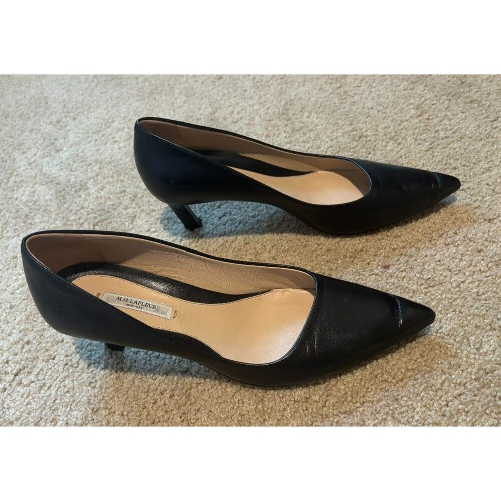 M.M.LaFleur Leather Kitten Heel Pumps Black Pointed Toe Women's US 8.5 - Picture 3 of 8